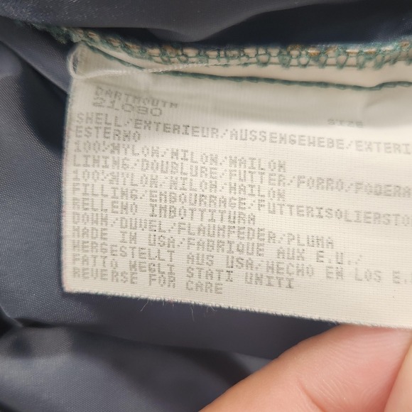 Woolrich Vest Mens Large Green Down Quilted Puffer Leather Yoke Western USA - Picture 9 of 9